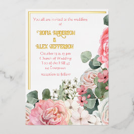 Invitación al Relieve metalizado con flores acuare