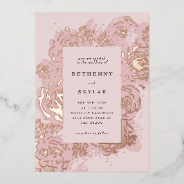 Invitación al Relieve metalizado con flores de oro