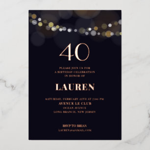 Invitación al Relieve metalizado de 40 Birthday St