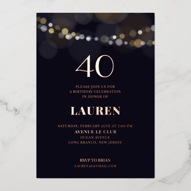 Invitación al Relieve metalizado de 40 Birthday St (Anverso)