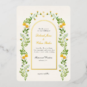 Invitación al Relieve metalizado de arcos con flor