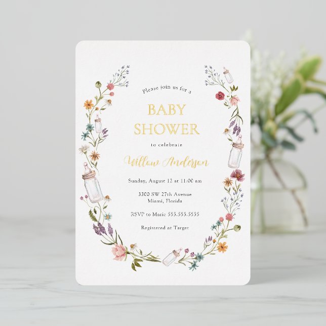 Invitación al Relieve metalizado de Baby Shower co (Anverso de pie)