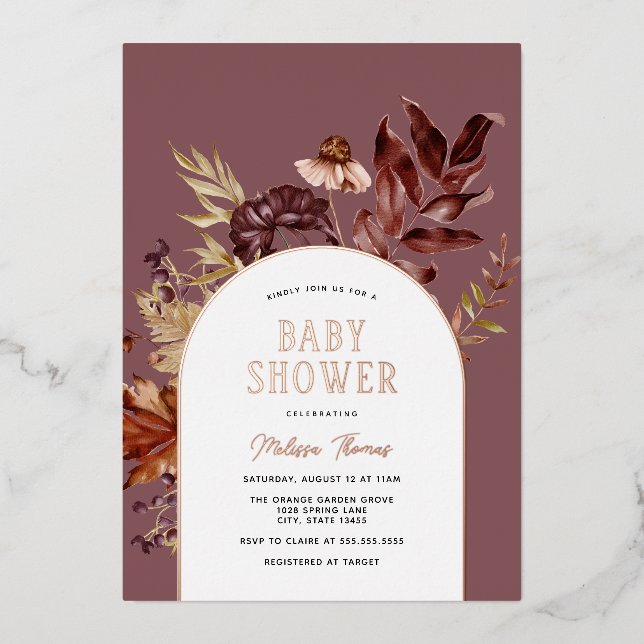 Invitación al Relieve metalizado de Baby Shower en (Anverso)
