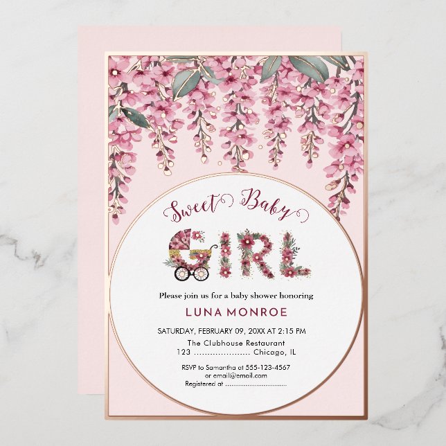 Invitación al Relieve metalizado de Baby Shower en (Anverso/Reverso)