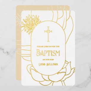 Invitación al Relieve metalizado de Baptismo Blanc