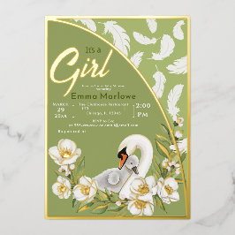 Invitación al Relieve metalizado de bebé de cisne 