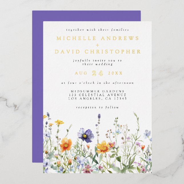Invitación al Relieve metalizado de Boda de campo  (Anverso/Reverso)