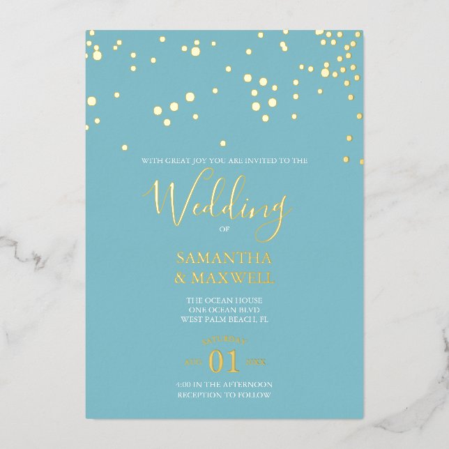 Invitación al Relieve metalizado de Boda de color  (Anverso)