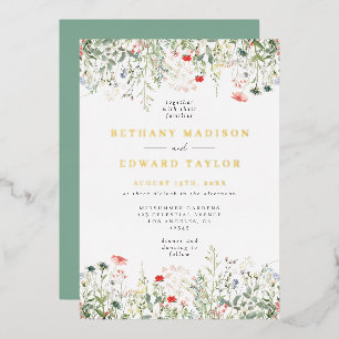 Invitación al Relieve metalizado de Boda de flores