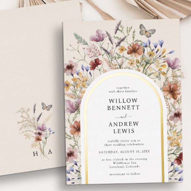 Invitación al Relieve metalizado de Boda de flores (Wildflower Wedding Foil Invitation
)