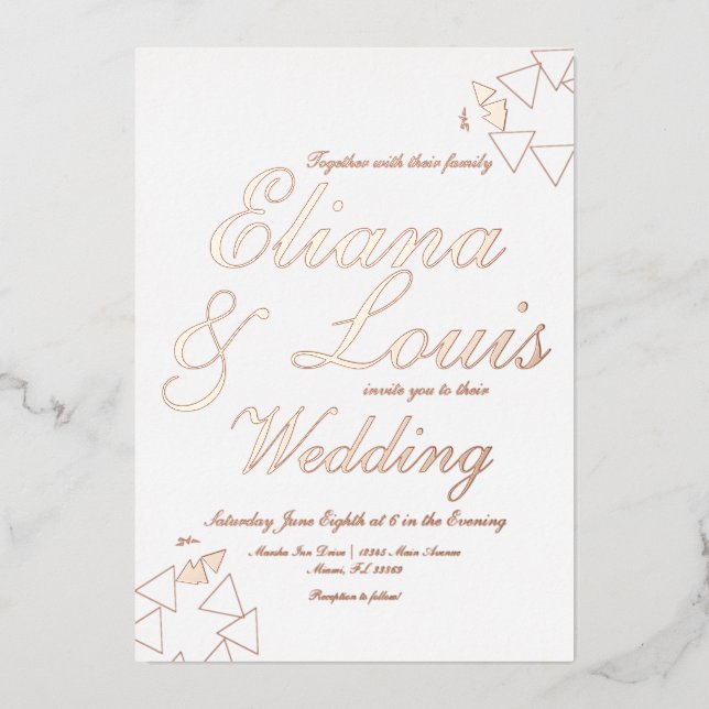 Invitación al Relieve metalizado de Boda de guión  (Anverso)