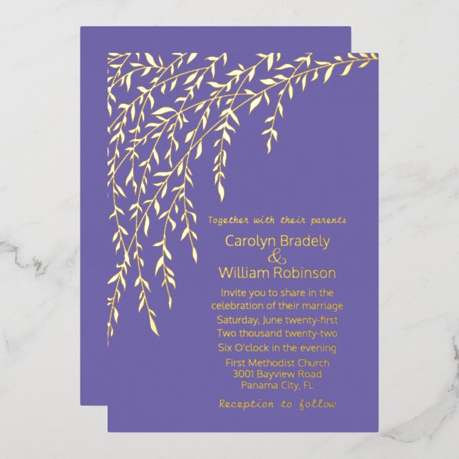 Invitación al Relieve metalizado de Boda de lavand (Anverso/Reverso)
