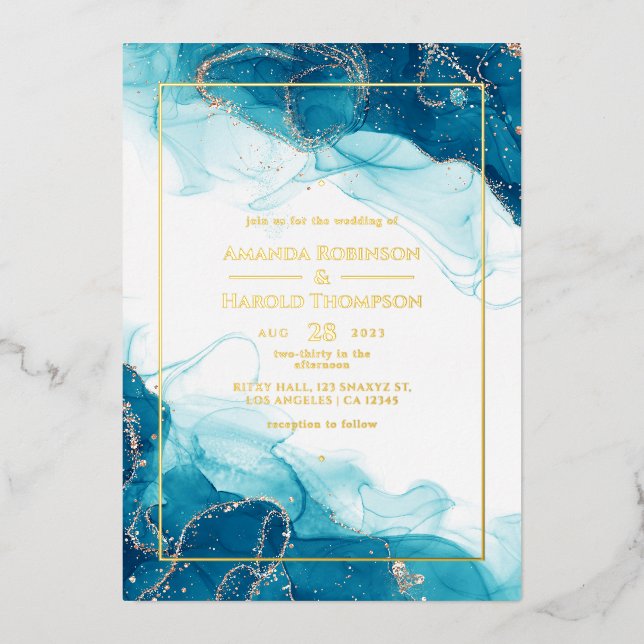 Invitación al Relieve metalizado de Boda de tinta  (Anverso)