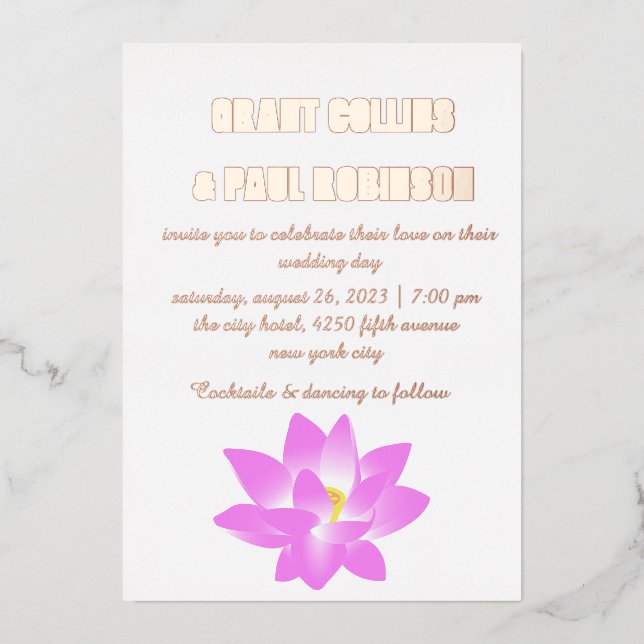 Invitación al Relieve metalizado de Boda de tipogr (Anverso)