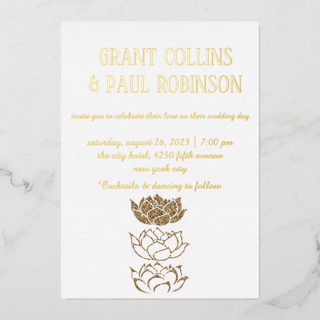 Invitación al Relieve metalizado de Boda de tipogr (Anverso)