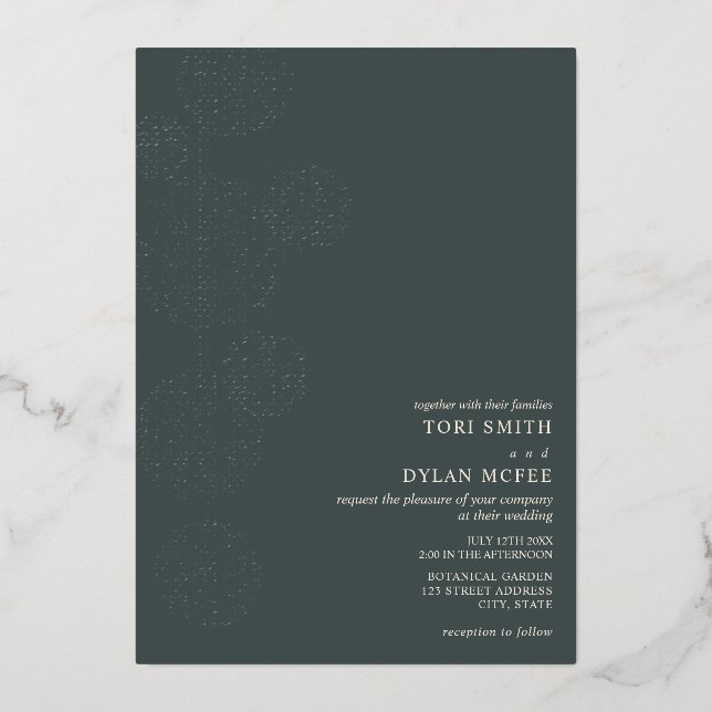 Invitación al Relieve metalizado de Boda Esmeralda (Anverso)