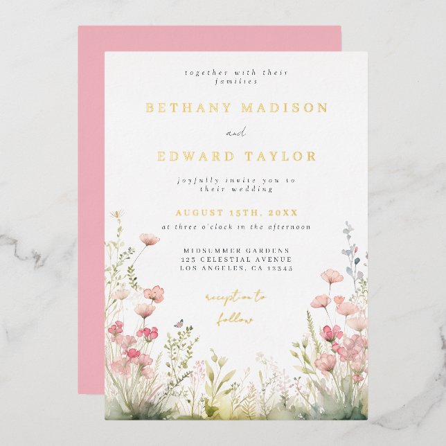 Invitación al Relieve metalizado de Boda floral De (Anverso/Reverso)