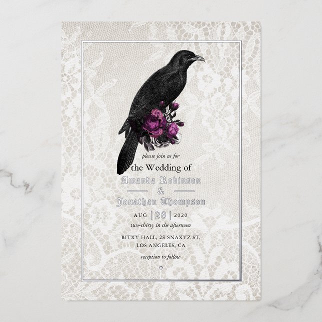 Invitación al Relieve metalizado de Boda floral gó (Anverso)