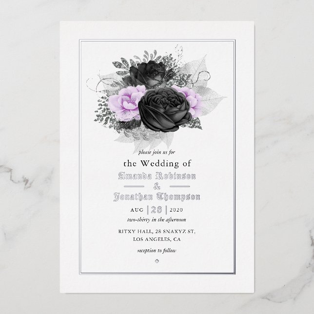 Invitación al Relieve metalizado de Boda floral ne (Anverso)