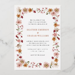 Invitación al Relieve metalizado de Boda floral rú
