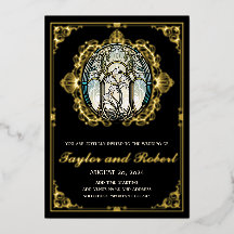 Invitación al Relieve metalizado de bodas antiguas