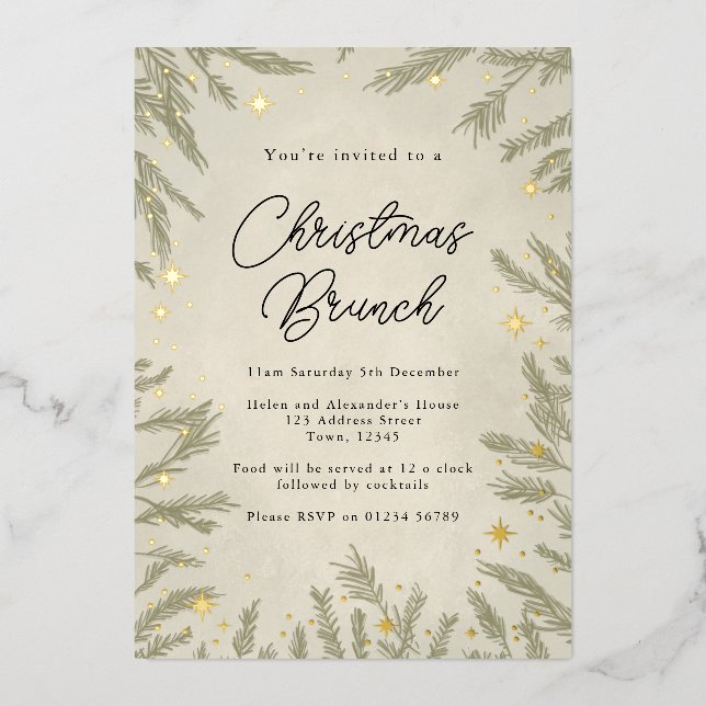 Invitación al Relieve metalizado de brunch Navidad (Anverso)