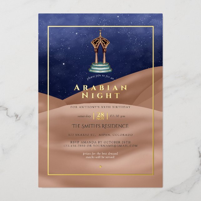 Invitación al Relieve metalizado de cumpleaños ára (Anverso)