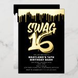 Invitación al Relieve metalizado de cumpleaños de<br><div class="desc">¡Esta invitación al Relieve metalizado de cumpleaños de Drippin Swag 16 es perfecta para celebrar a tu adolescente swagged out!</div>
