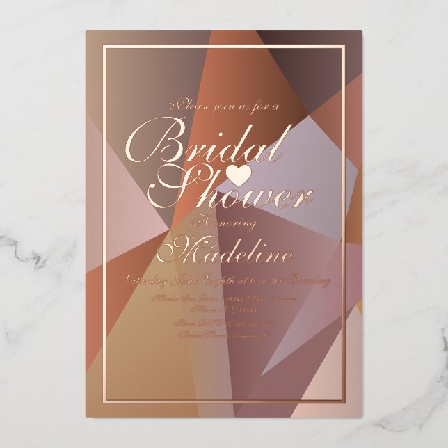 Invitación al Relieve metalizado de ducha de novia (Anverso)