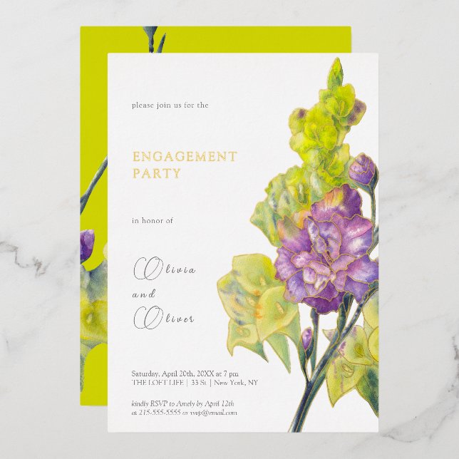 Invitación al Relieve metalizado De Gladiolus Y Ca (Anverso/Reverso)