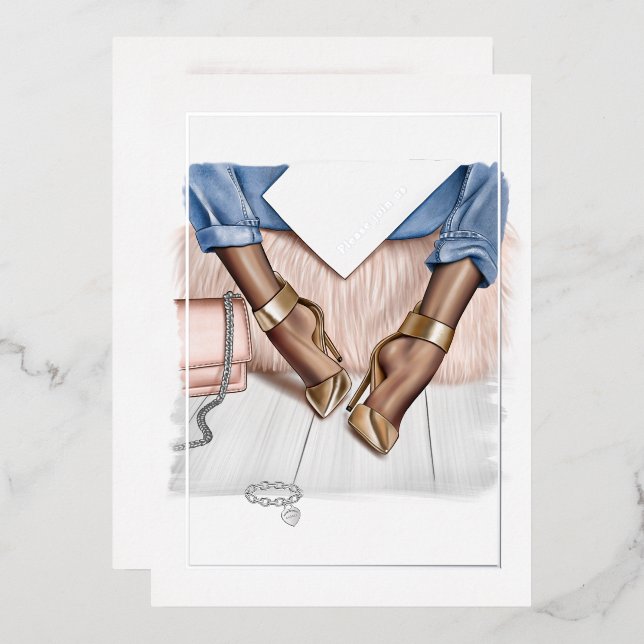 Invitación al Relieve metalizado de Glam Moda Fash (Anverso/Reverso)