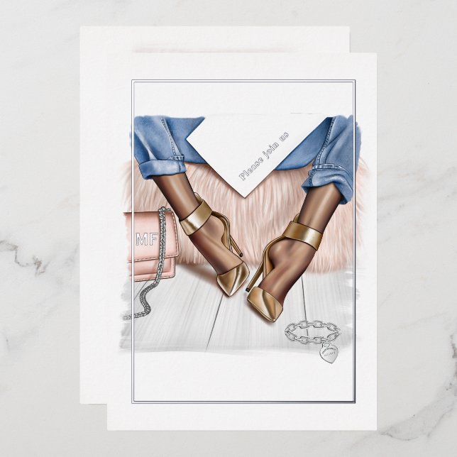 Invitación al Relieve metalizado de Glam Moda Fash (Anverso/Reverso)