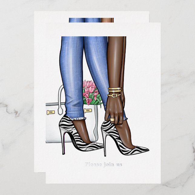 Invitación al Relieve metalizado de Glam Moda Fash (Anverso/Reverso)