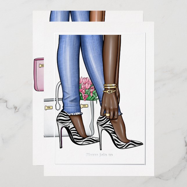 Invitación al Relieve metalizado de Glam Moda Fash (Anverso/Reverso)