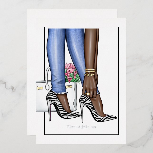 Invitación al Relieve metalizado de Glam Moda Fash (Anverso/Reverso)