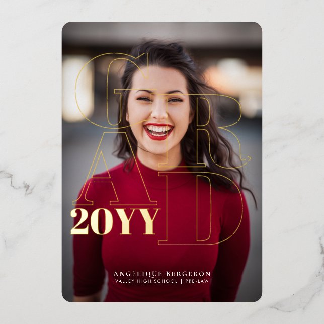 Invitación al Relieve metalizado de graduación de  (Anverso)