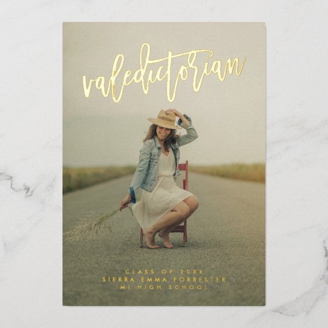 Invitación al Relieve metalizado de graduación de  (Anverso)