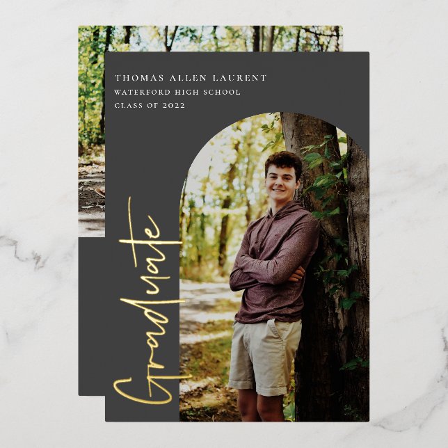 Invitación al Relieve metalizado de graduación de  (Anverso/Reverso)