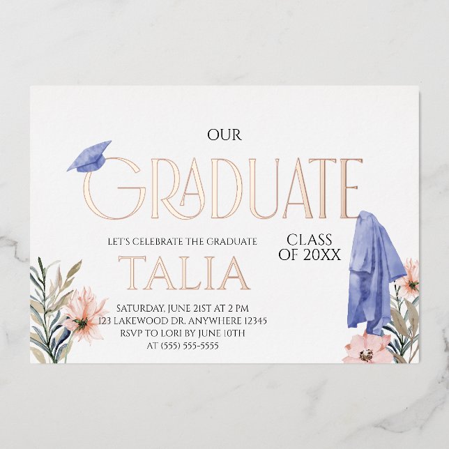 Invitación al Relieve metalizado de Graduación de  (Anverso)