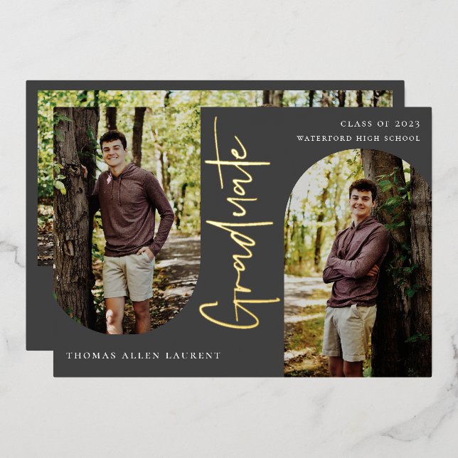 Invitación al Relieve metalizado de graduación de  (Anverso/Reverso)