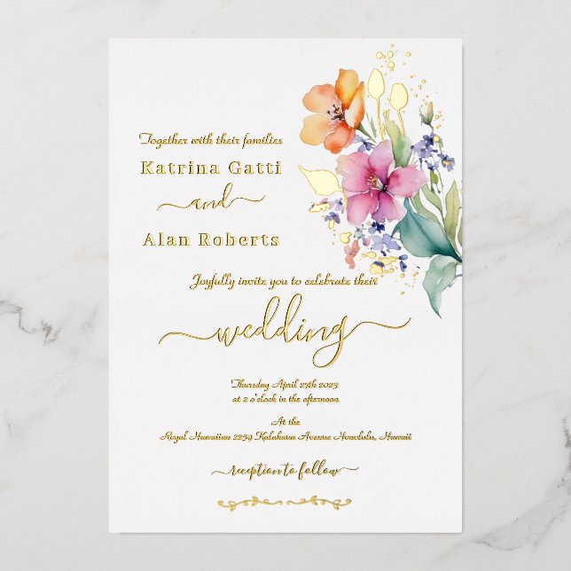 Invitación al Relieve metalizado de las flores ama (Anverso)