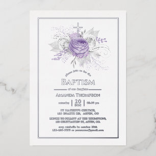 Invitación al Relieve metalizado de lavanda y baut