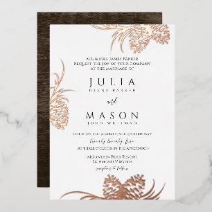 Invitación al Relieve metalizado de pineconas y ma