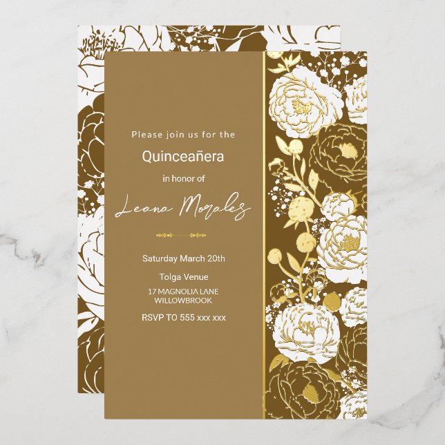 Invitación al Relieve metalizado de Quinceañera ma (Anverso/Reverso)