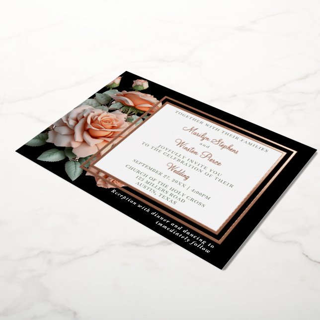 Invitación al Relieve metalizado de Rosa de Boda c (girado)