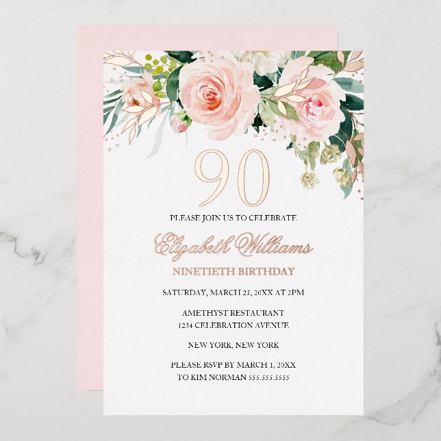 Invitación al Relieve metalizado de Rosa Gold Pink (Anverso/Reverso)