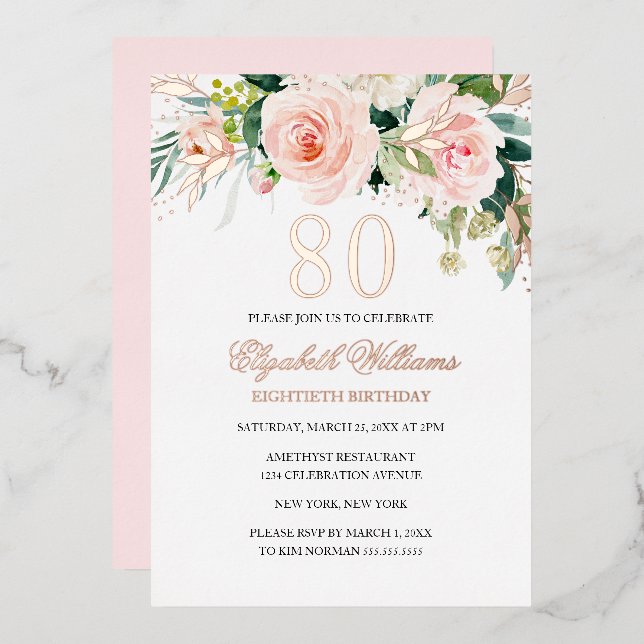 Invitación al Relieve metalizado de Rosa Gold Pink (Anverso/Reverso)