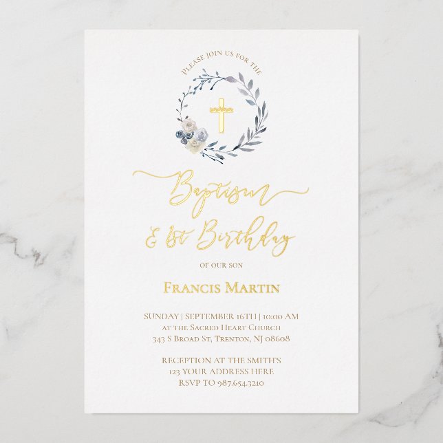 invitación al Relieve metalizado del bautismo de l (Anverso)