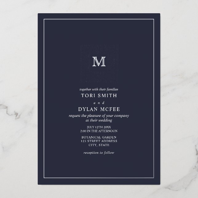 Invitación al Relieve metalizado del Boda azul osc (Anverso)
