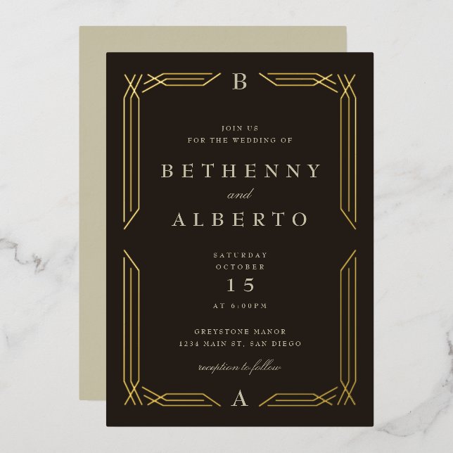 Invitación al Relieve metalizado del Boda bizantin (Anverso/Reverso)
